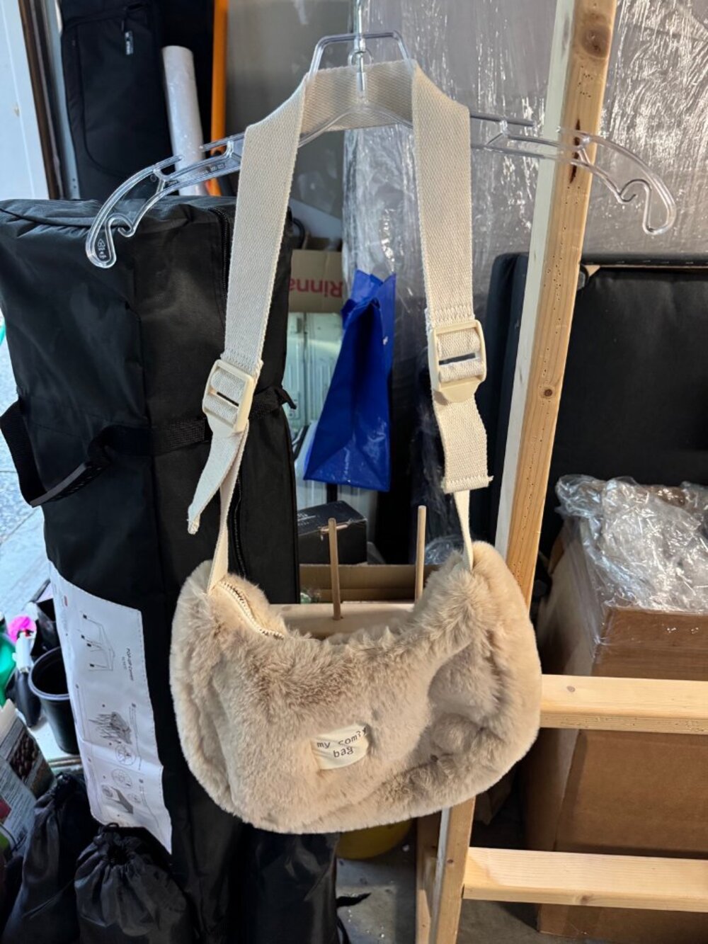 ZARA Cream Faux Fur Shoulder Bag